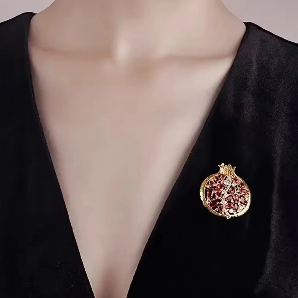 Pink Pomegranate Crystal Gold Brooch
